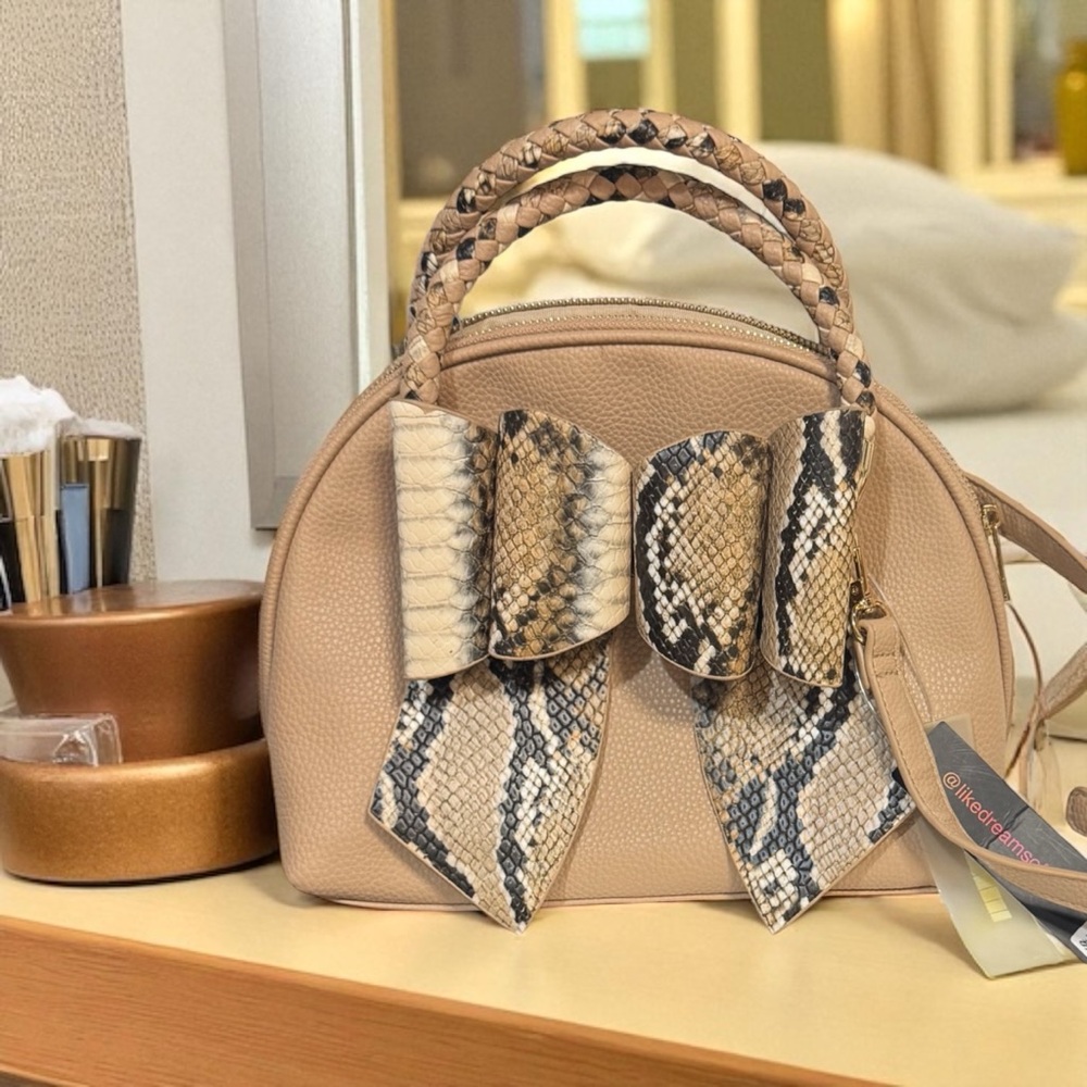 Chic Tan and Snake Print Satchel